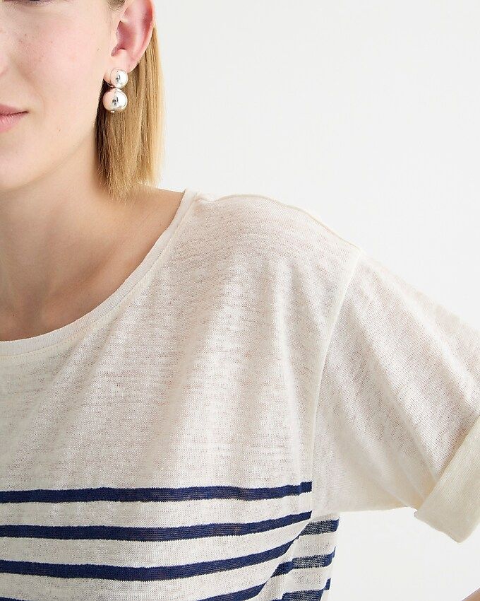 Linen roll-cuff crewneck T-shirt in stripe | J.Crew US