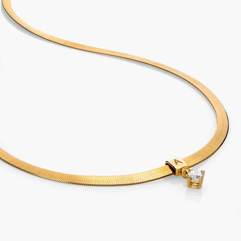 Herringbone Engraved Slim Chain Necklace with 0.3ct Diamonds - Gold Vermeil | Oak & Luna (US)