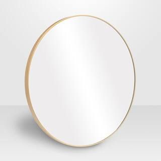 Medium Round Satin Gold Hooks Contemporary Mirror (28 in. H x 28 in. W)-KM6754-4-GOLD - The Home ... | The Home Depot