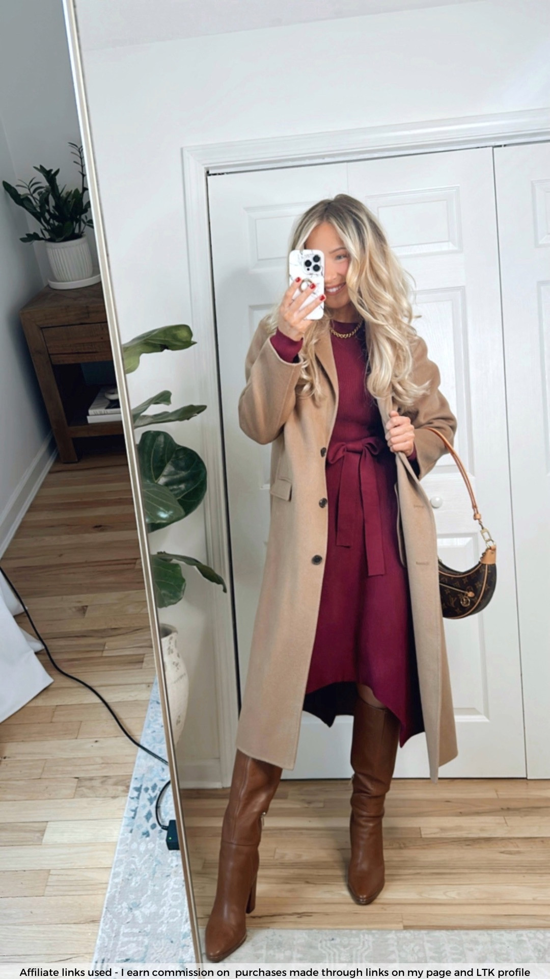 Camel coat and Amazon sweater dress outfit

Brown leather knee high boots 
Work outfit 
Classy modest fashion 

#LTKootd