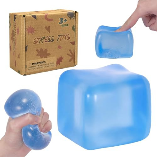 Graphinza Squishy Ice Cube Fidget Toy,Large Squeeze Toys, Big Squishy Stress Ball with Durable Soft Texture, Extra-Satisfying Squeeze Toy for Adults and Boys & Girls Age 3+ (2.76in) (Blue) | Amazon (US)
