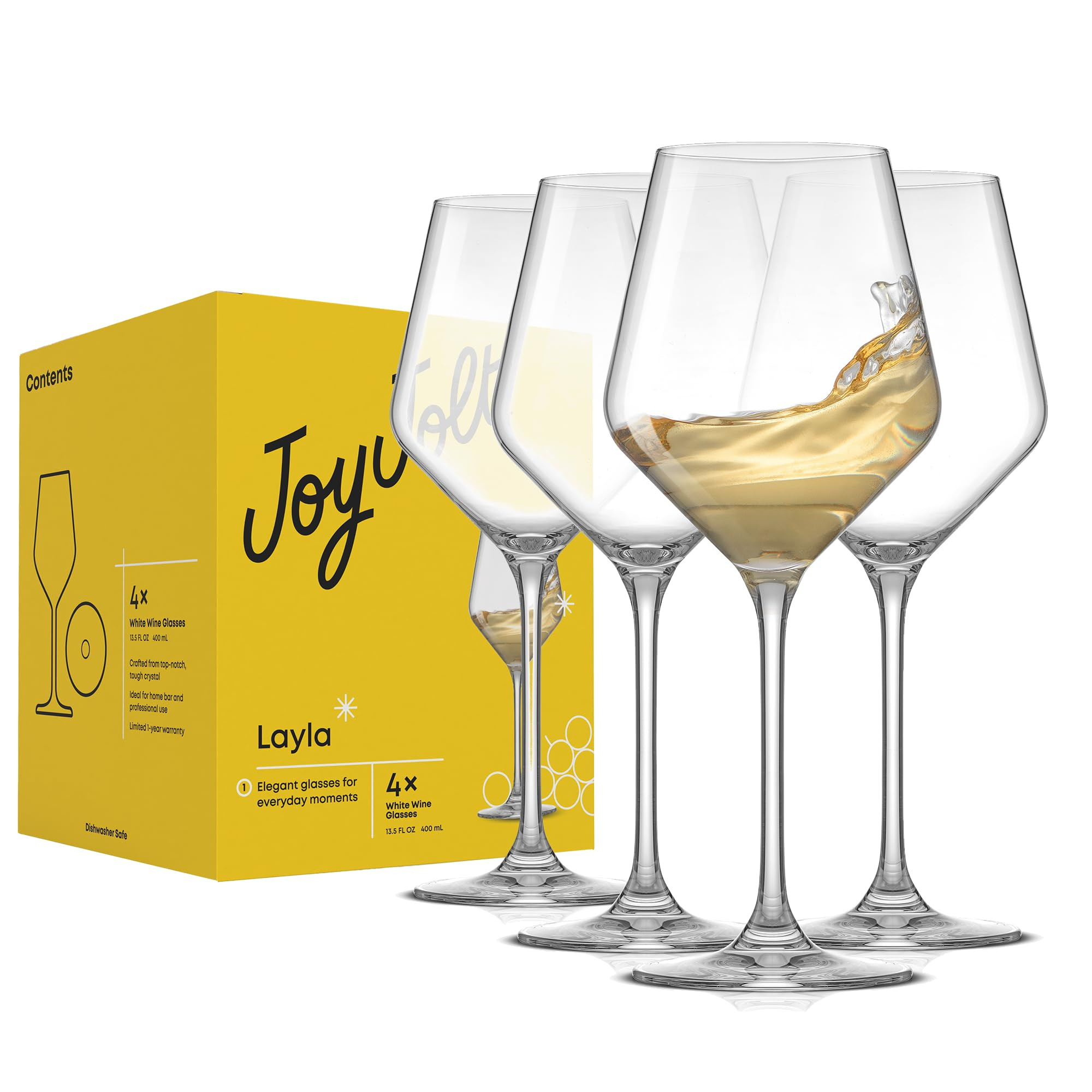 JoyJolt Layla White Wine Glasses, Set of 4 Italian Glasses, 13.5 oz Clear – Made in Europe | Amazon (US)