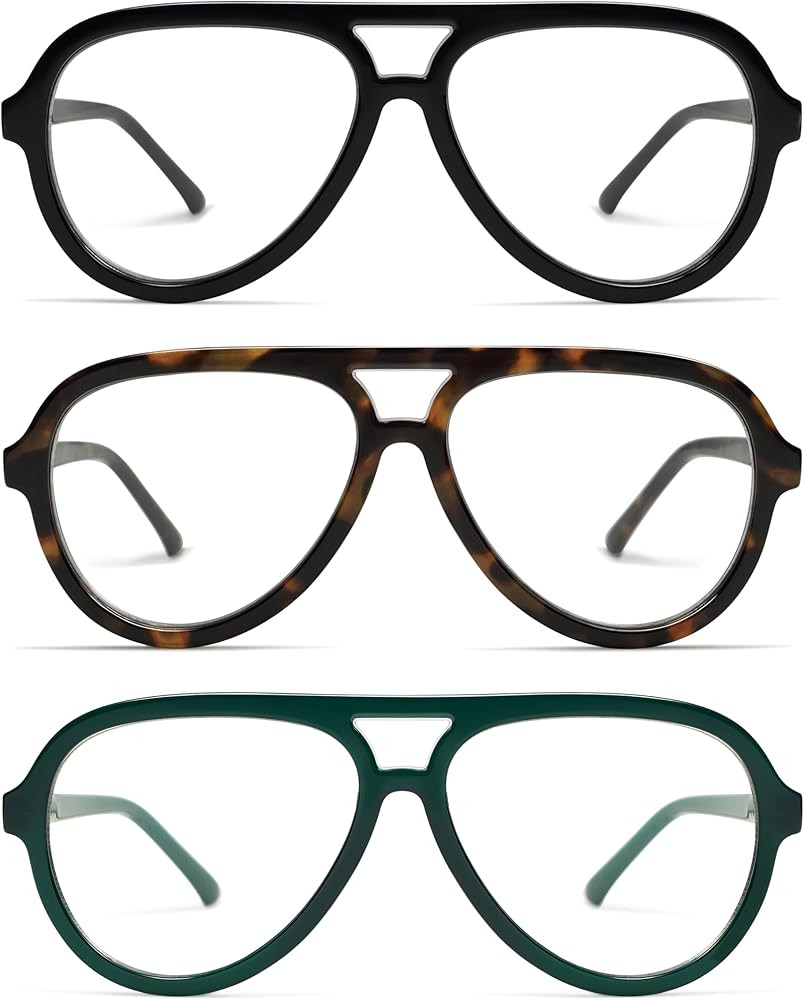 AMOMOMA 3 Pack Retro Oversized Aviator Reading Glasses for Women Men,Classic Large Reader Blue Li... | Amazon (US)