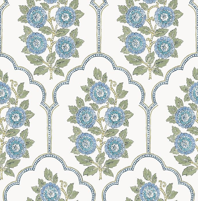NuWallpaper x Society Social Floral Bazaar Green and Blue Peel and Stick Wallpaper, SSS6316 | Amazon (US)