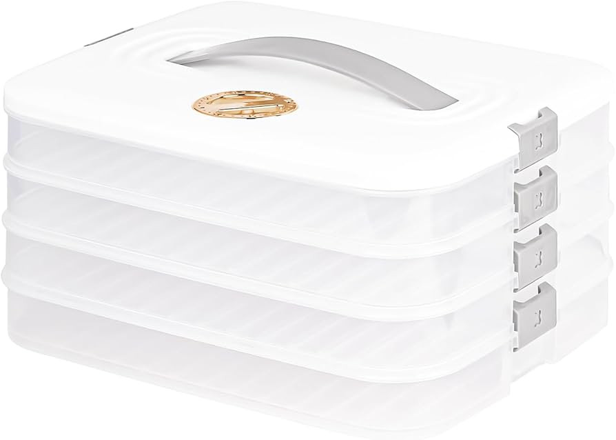 Liatinbo 4-Layer cookie carrier with lid and handle,dessert carrier dumpling container cookie tra... | Amazon (US)