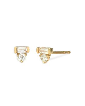 14K Yellow Gold Diamond Round & Baguette Stud Earrings | Bloomingdale's (US)