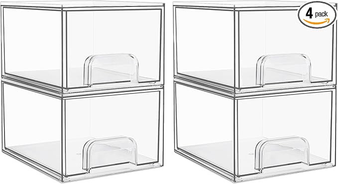 Vtopmart 4 Pack Clear Small Stackable Storage Drawers,Acrylic Bathroom Makeup Organizer,Plastic S... | Amazon (US)