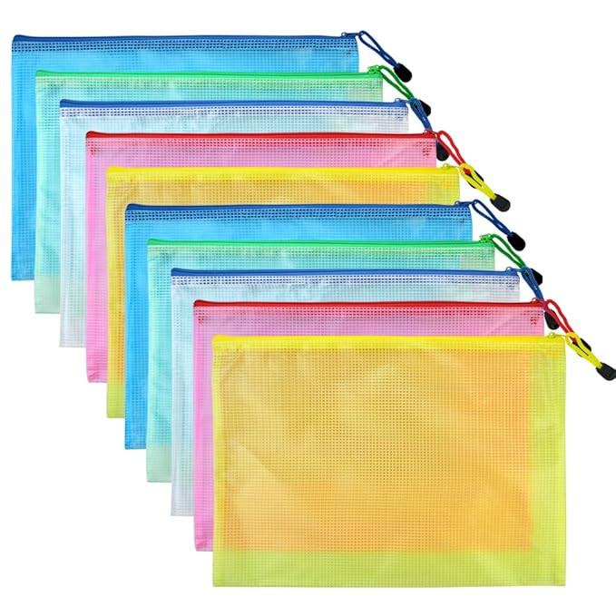 10 pcs A4 Zipper File Bags, baotongle Zippered Waterproof PVC Pouch Plastic Zip Document Filing F... | Amazon (US)