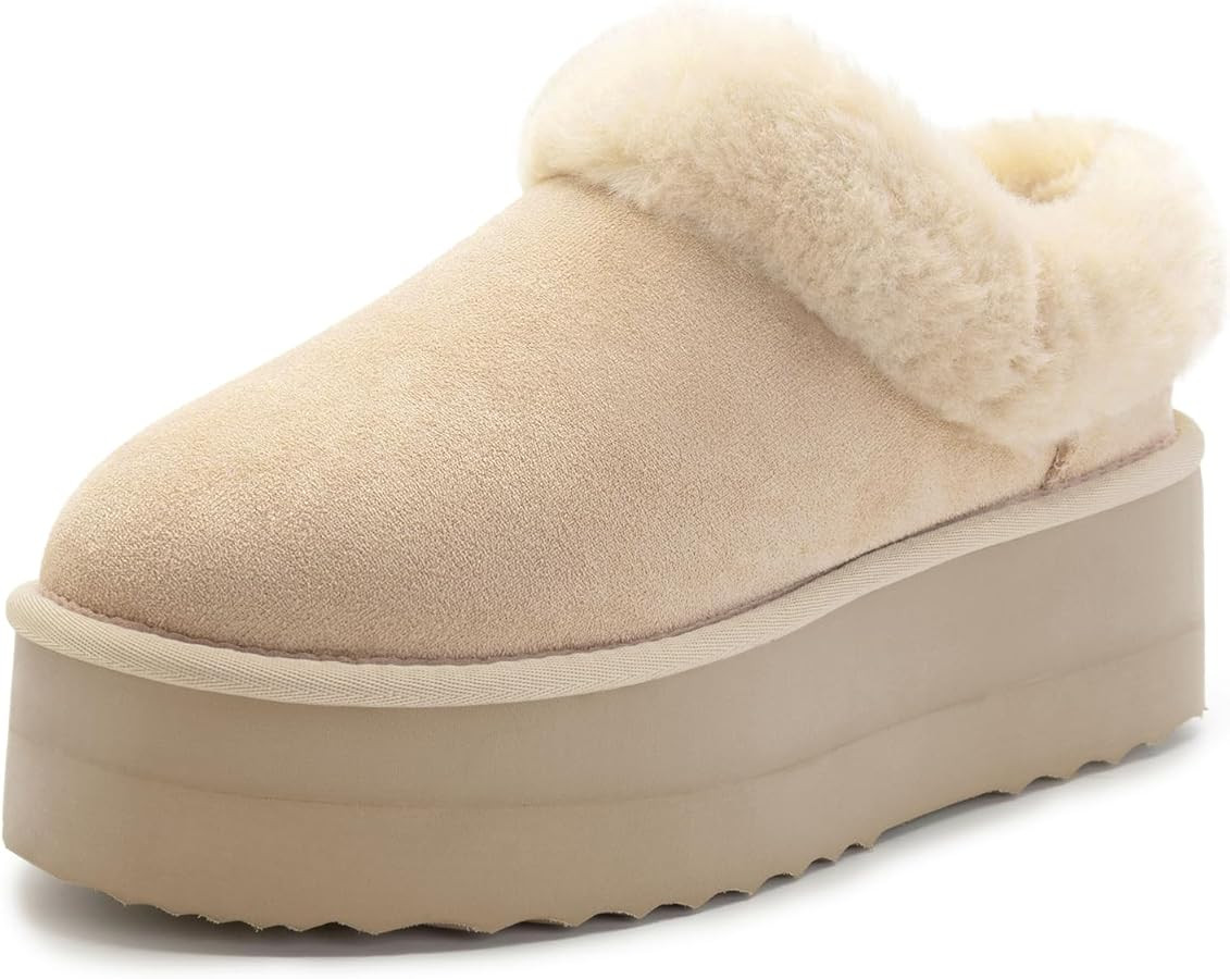 Athlefit Platform Slippers for Women Slip-on Winter Warm Fuzzy Fluffy Suede Slippers Shoes for Ho... | Amazon (US)