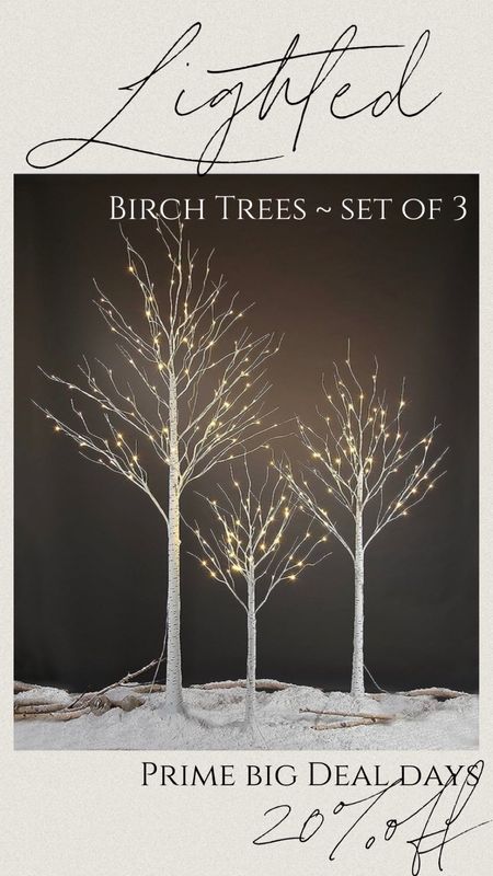 Amazon prime big deal day, Amazon holiday decor, Amazon home decor, set of 3 Amazon lighted birch trees 

#LTKHolidaySale #LTKhome #LTKxPrime