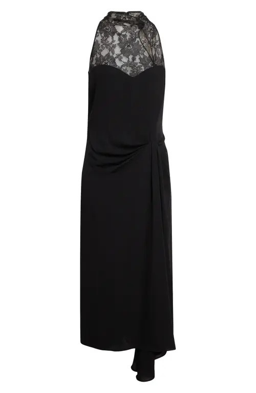 Valentino Lace Yoke Silk Georgette Gown in Black at Nordstrom, Size 6 Us | Nordstrom