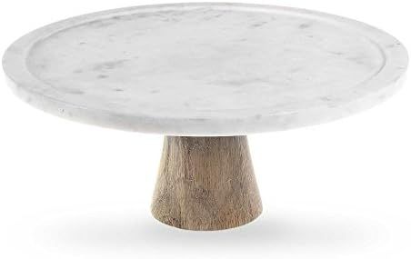 Artisanal Kitchen Supply White Marble and Wood Cake Stand | Amazon (US)