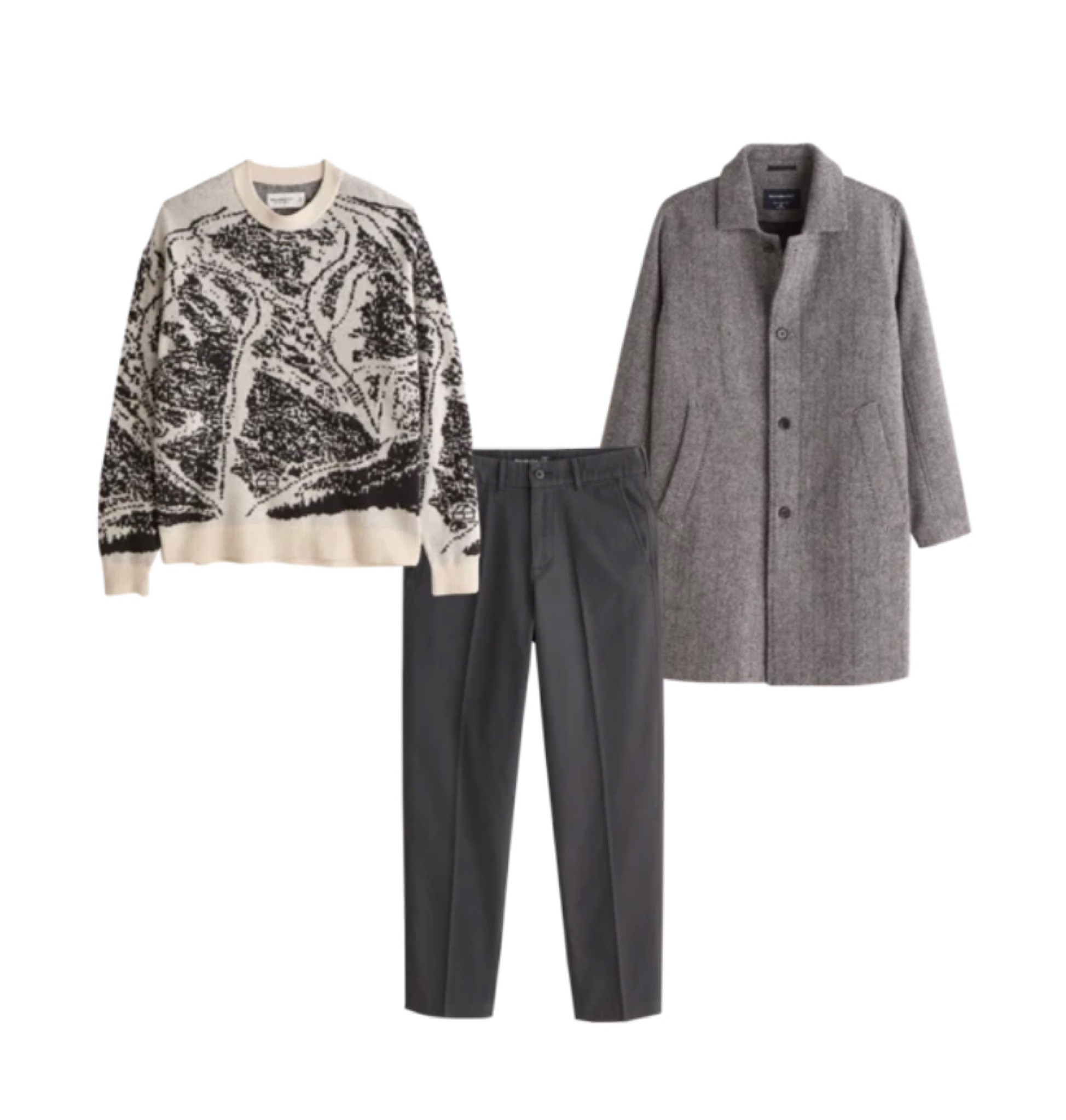 Abercrombie Mens wool coat, hinge fixed jeans, grey and white sketch sweater #fallfashion #mensfashion #coats #sweaters 

#LTKmens #LTKHoliday #LTKSeasonal