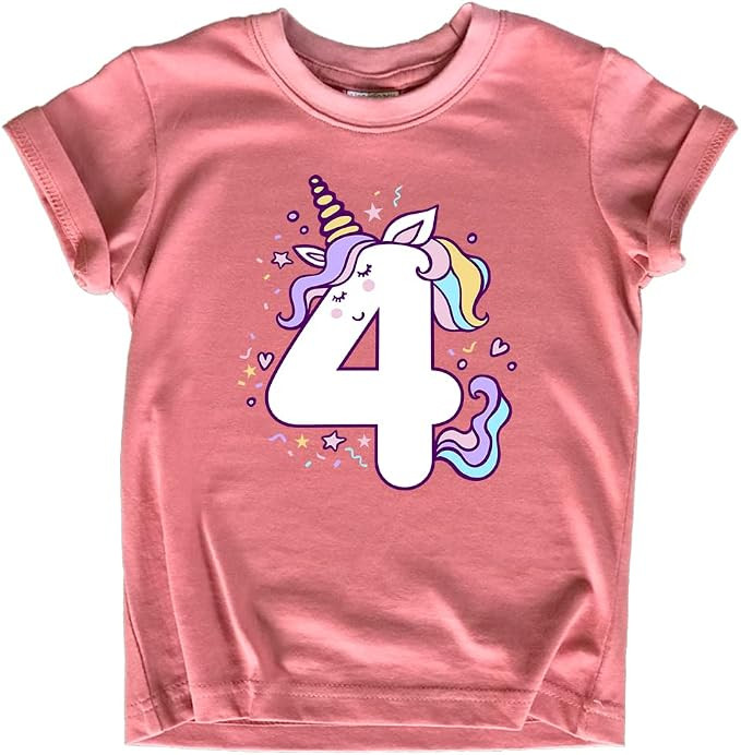 Unicorn 4th Birthday Shirts for Toddler Girls Outfit 4 Year Old Fourth Four Shirt | Amazon (US)