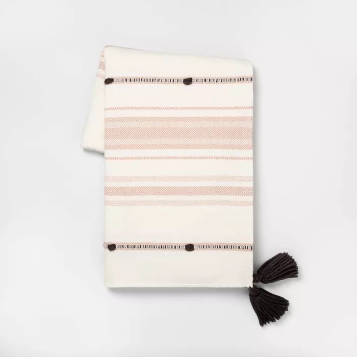 Throw Blanket Dusty Pink Stripe with Poms - Hearth & Hand™ with Magnolia | Target