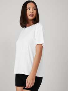 SHEIN BASICS Drop Shoulder Solid Tee | SHEIN
