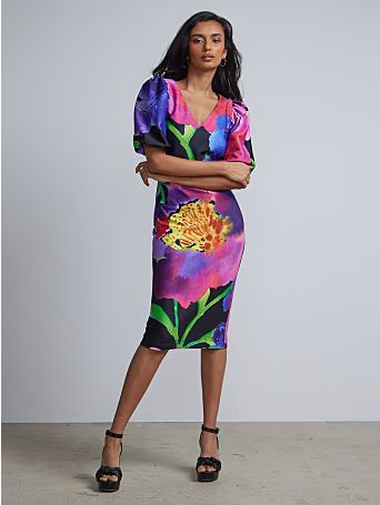 floral-print puff-sleeve sheath dress | New York & Company