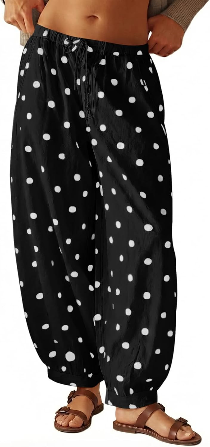 Tankaneo Womens Polka Dots High Waist Elastic Balloon Casual Lounge Pants | Amazon (US)