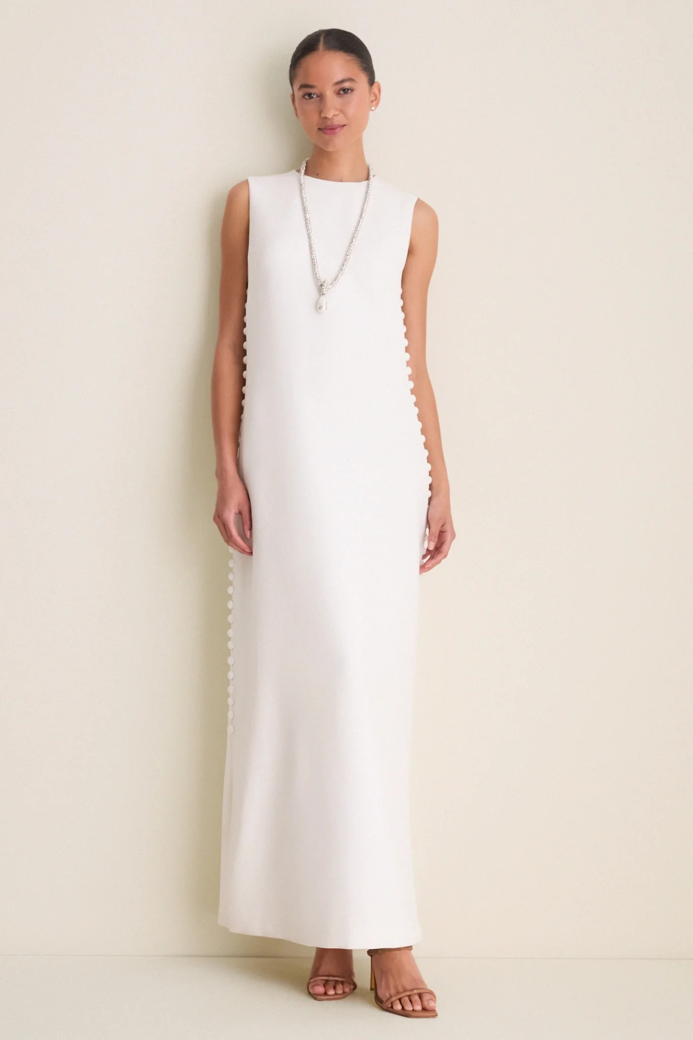 Cloud White Crepe Button Camille Maxi Dress | Tuckernuck (US)
