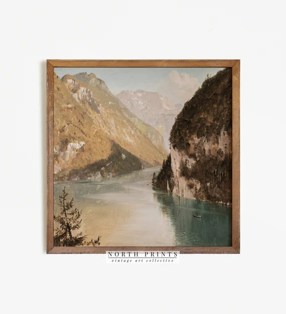 Vintage Lake House Painting | Square Landscape Art | Mountain Nature PRINTABLE | 679 | Etsy (US)