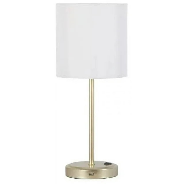 Mainstays Gold Metal Stick Lamp with USB Port, 19"H | Walmart (US)