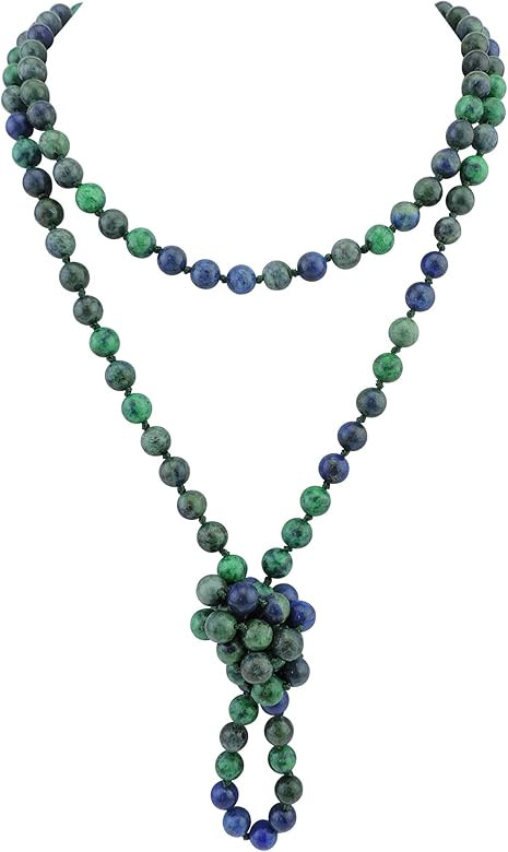 Firstmeet Fashion Natural Round Beads 60'' Long Strand Art Deco Necklace for Women Men | Amazon (US)