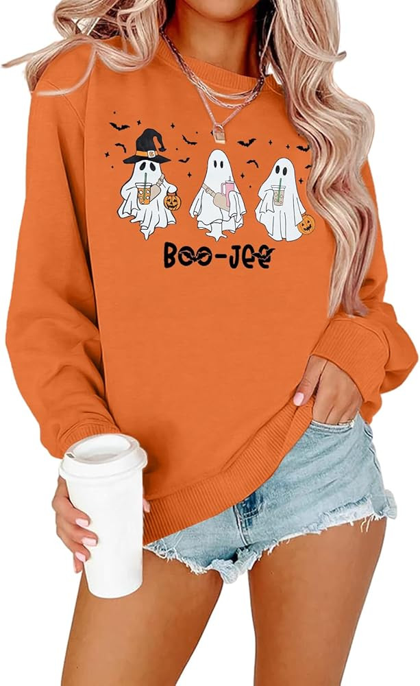 MNLYBABY Halloween Ghost Sweatshirt Women Funny Spooky Season Long Sleeve Shirts Halloween Pullov... | Amazon (US)