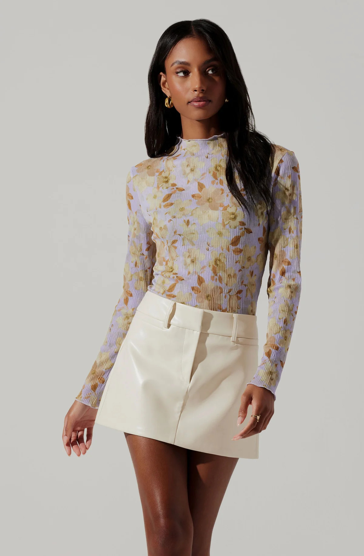 Eska Pleated Mock Neck Long Sleeve Top | ASTR The Label (US)