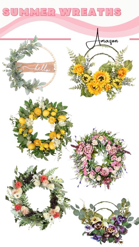 Summer wreath roundup! Summer floral wreath, sunflower wreath, lemon wreath, hello wreath

#LTKfamily #LTKfindsunder50 #LTKhome