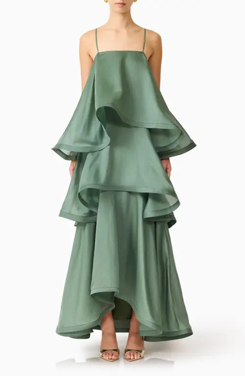 Elliatt Noemi Tiered Voile Maxi Dress in Sage Green at Nordstrom, Size Medium | Nordstrom
