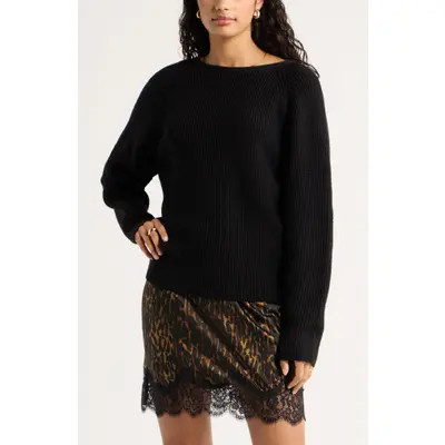 Open Edit Softluxe Twist Reversible Sweater in Black at Nordstrom, Size Small | Nordstrom