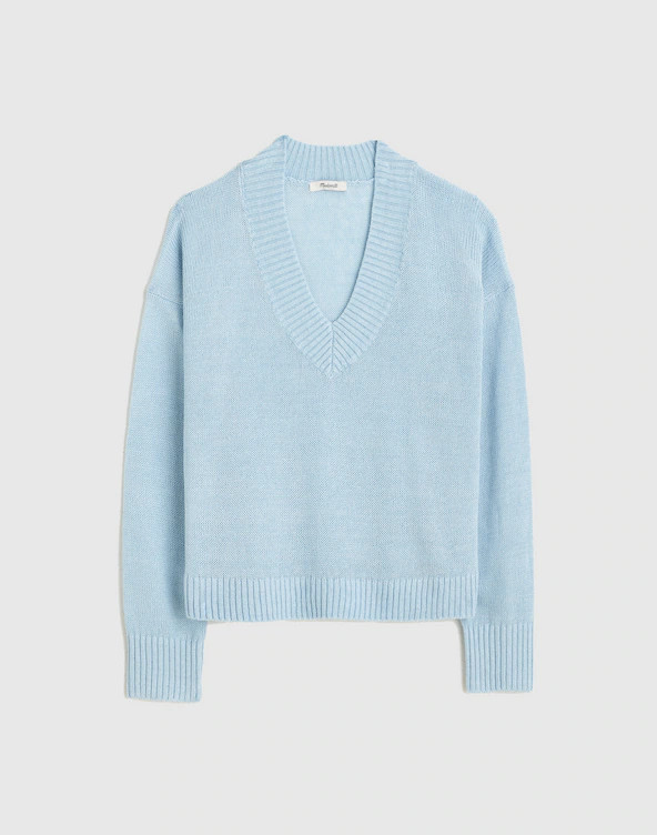 Deep V-Neck Sweater in 100% Linen | Madewell