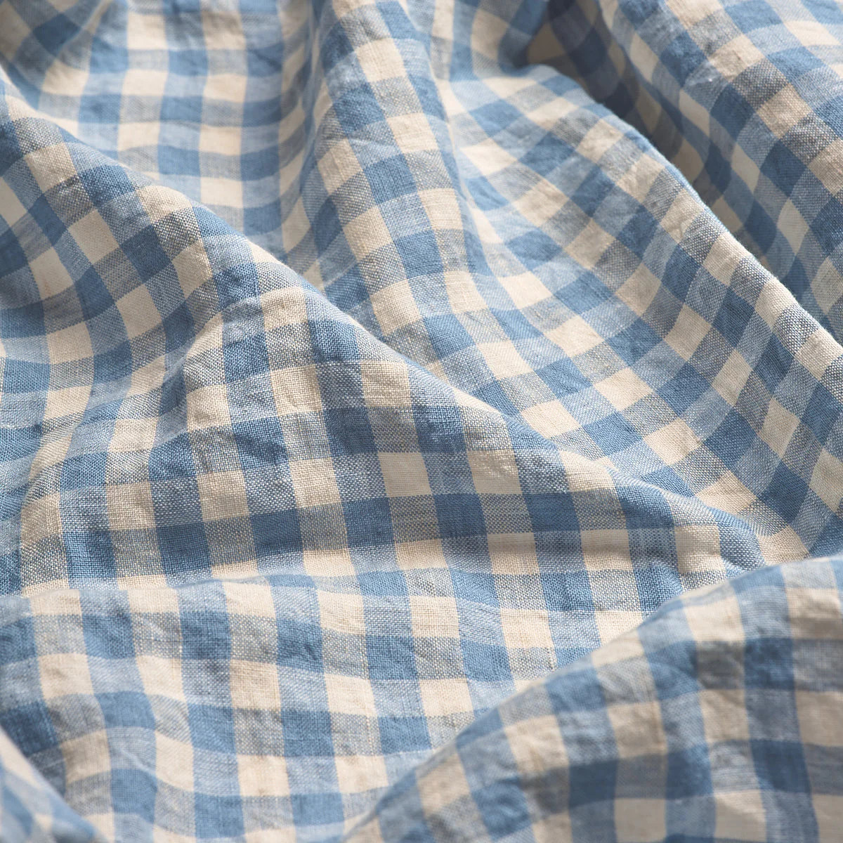 Warm Blue Gingham Linen Blend Fitted Sheet | Piglet