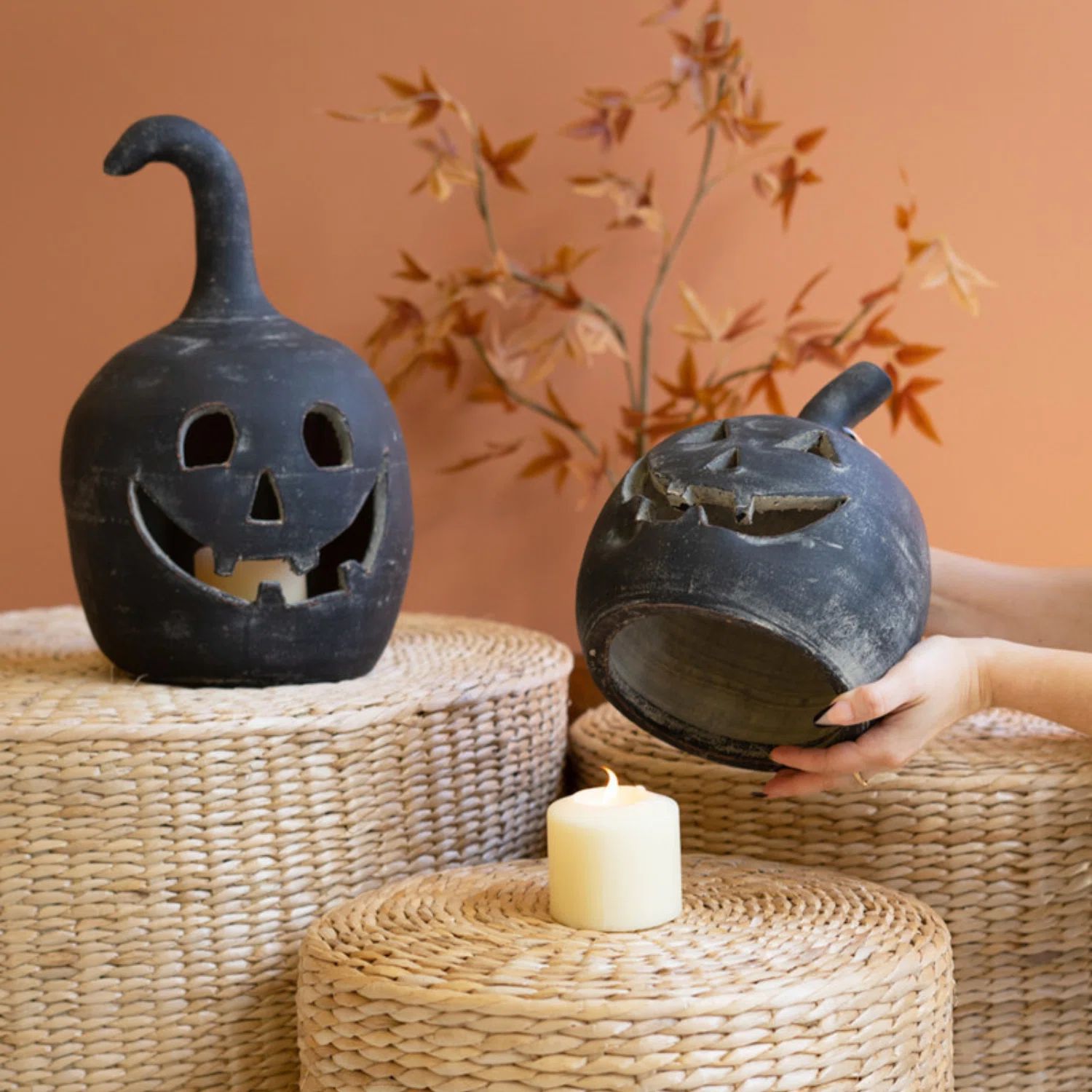 The Holiday Aisle® SET OF TWO BLACK CLAY JACK-O-LANTERNS | Wayfair | Wayfair North America