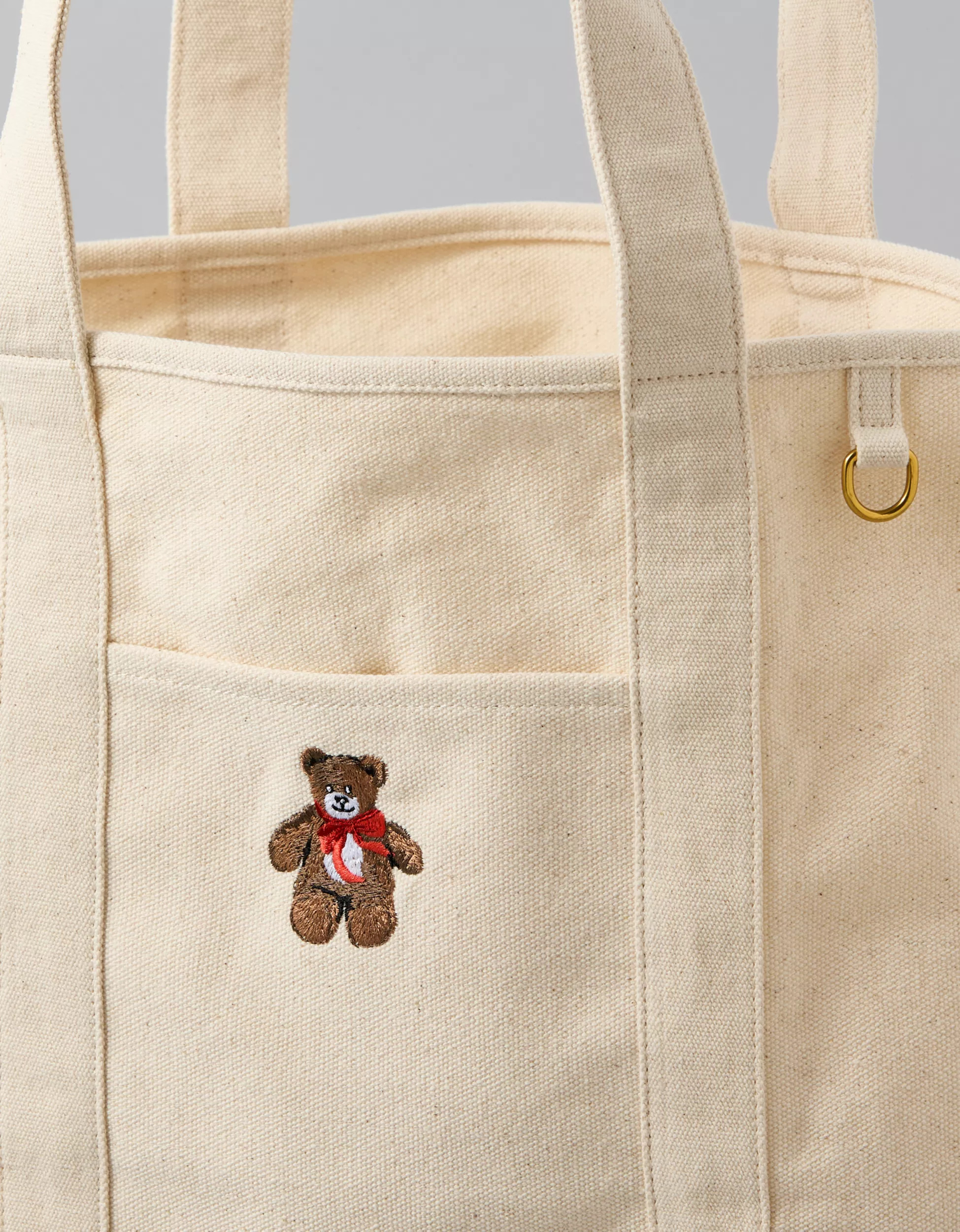 AE Cotton Canvas Teddy Tote Bag | American Eagle Outfitters (US & CA)