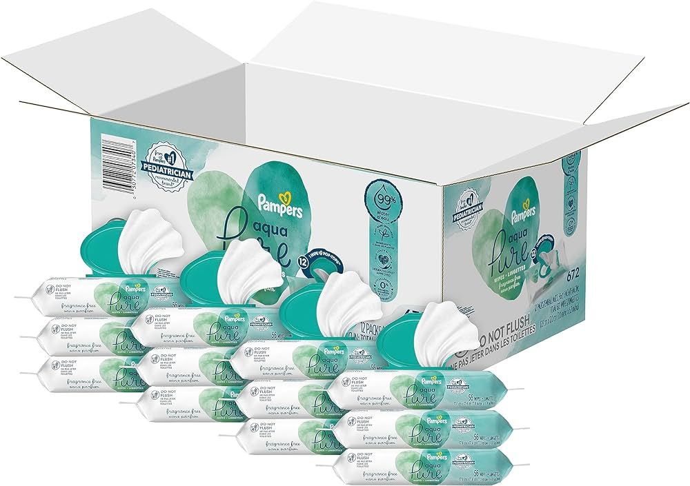 Pampers Aqua Pure Sensitive Baby Wipes, 99% Water, Hypoallergenic, Unscented, 12 Flip-Top Packs (... | Amazon (US)