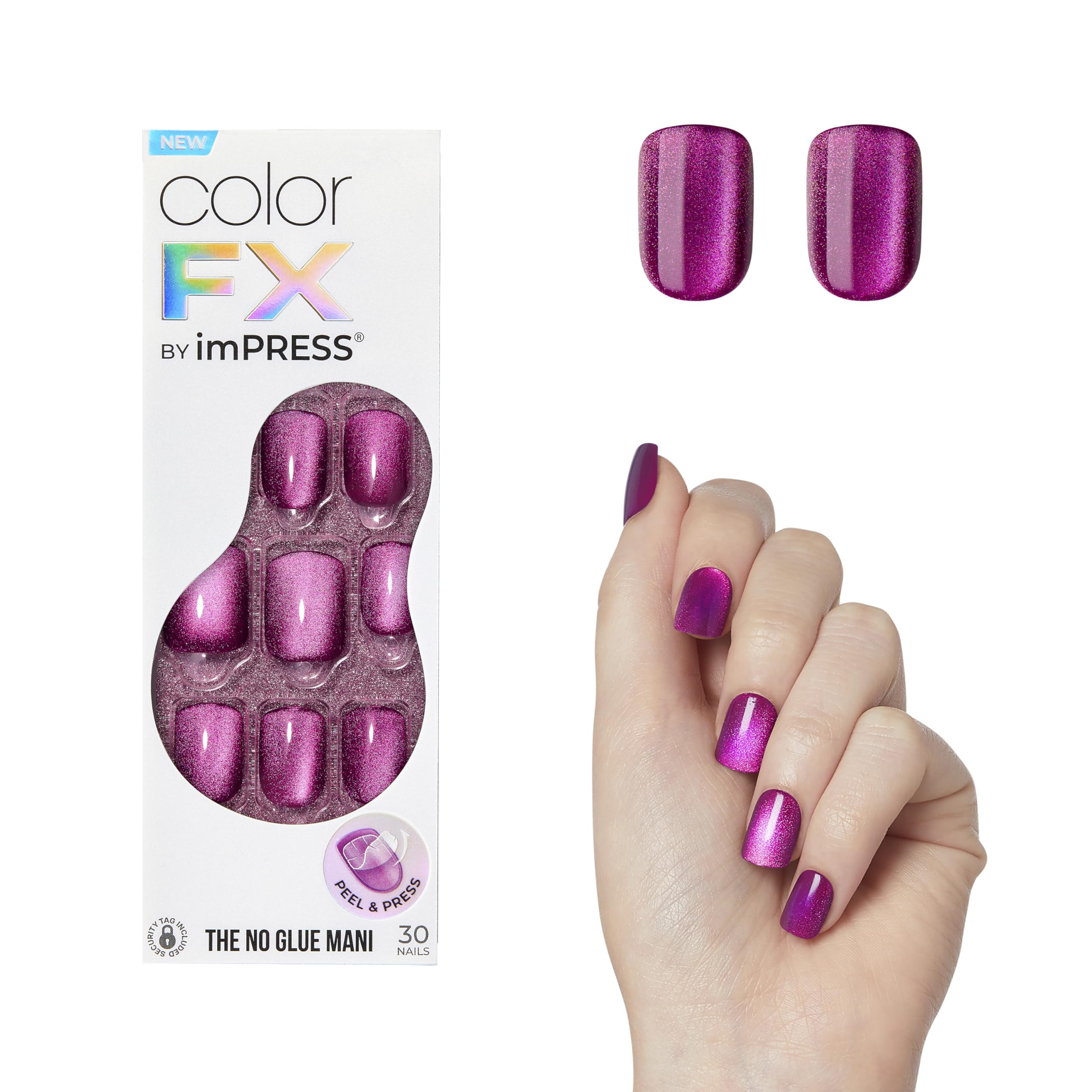 KISS imPRESS No Glue Mani Press On Nails, Color FX, 'Levels', Dark Pink, Short Size, Squoval Shap... | Amazon (US)
