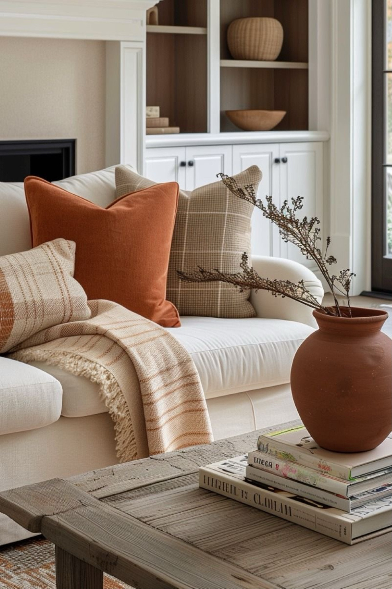 Transform your living room into a cozy fall retreat with a few simple additions. Start by switching out your regular pillows and throws for ones in warm, autumnal colors like burnt orange, deep red, and mustard yellow. These colors instantly evoke the feeling of fall. Add a few natural elements such as pumpkins, gourds, and pinecones to your coffee table or shelves. A vase filled with branches or dried flowers can also add a rustic touch. Lighting plays a crucial role in creating a cozy atmosphere, so consider adding some candles or fairy lights to give your living room a warm, inviting glow. 

#LTKHome #LTKSeasonal #LTKFindsUnder50
