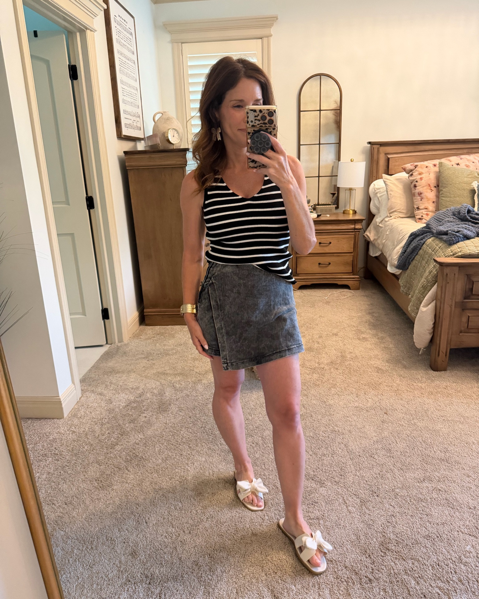 My favorite skirt shorts you can dress up or down. Wearing a size small. Comes in variety of different colors of denim. Super stretchy and comfortable.

#LTKootd #LTKOver40 #LTKPetite
