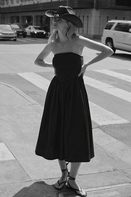 By Anthropologie Strapless Basque-Waist A-Line Midi Dress | Anthropologie (US)