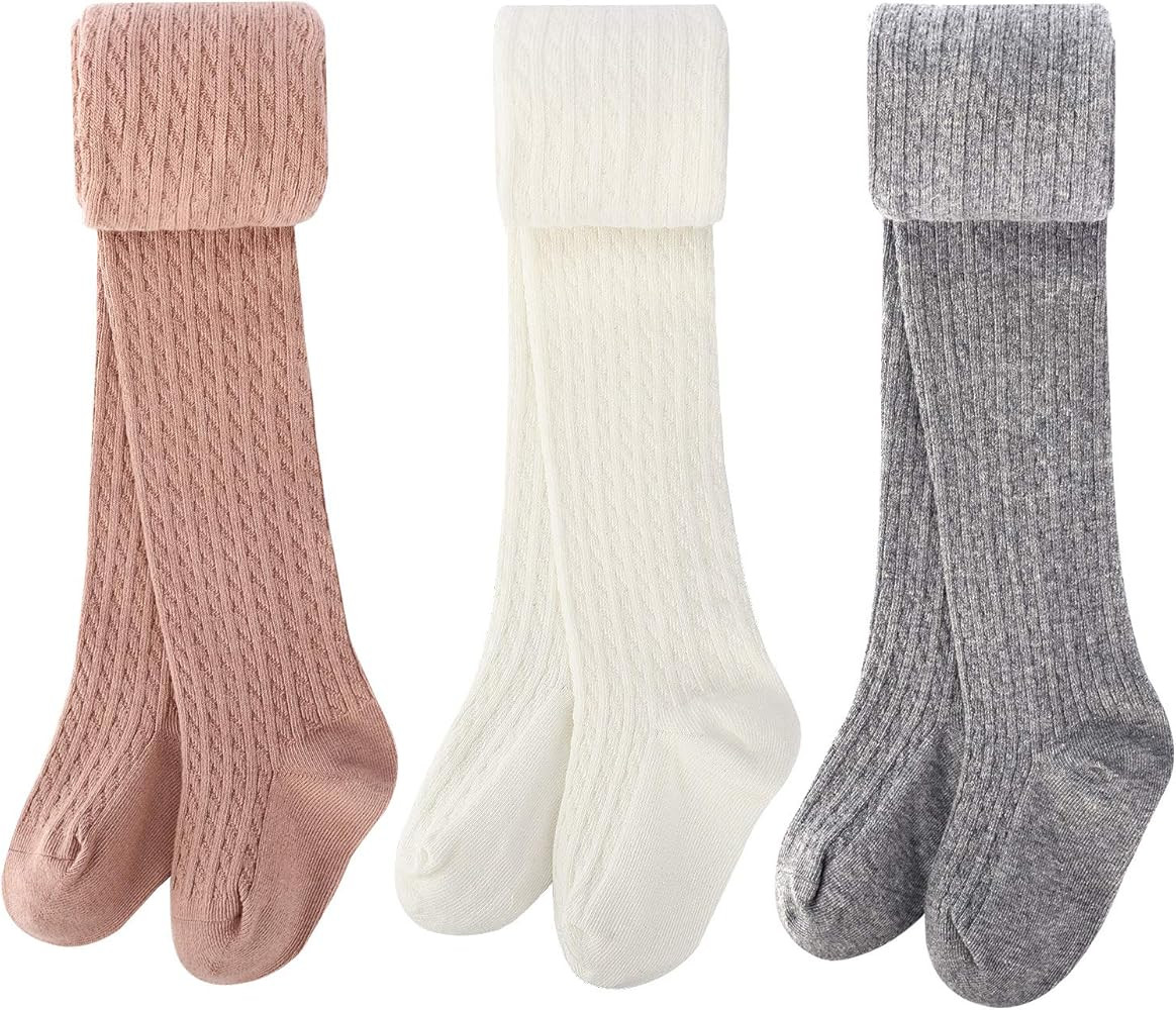 BOOPH Girls Tights Baby Toddler Cable Knit Cotton Footed Leggings Stocking Pants | Amazon (US)