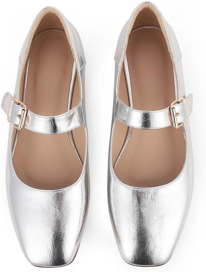 MeiLuSi Ballet Flats for Women Rhinestone Mary Jane Flats Ballerina Shoes Low Heel Buckle Strap S... | Amazon (US)
