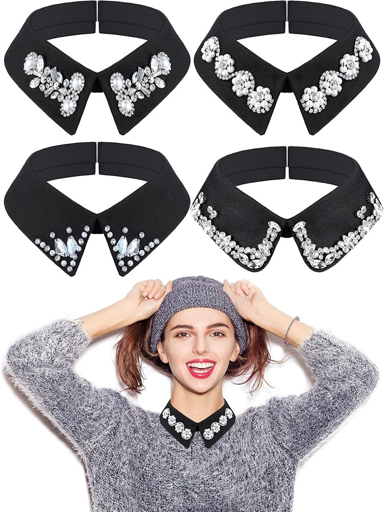 Giegxin 4 Pcs Dickey Fake Collar for Women Rhinestone Fake Collar Embellished Detachable Collar H... | Amazon (US)