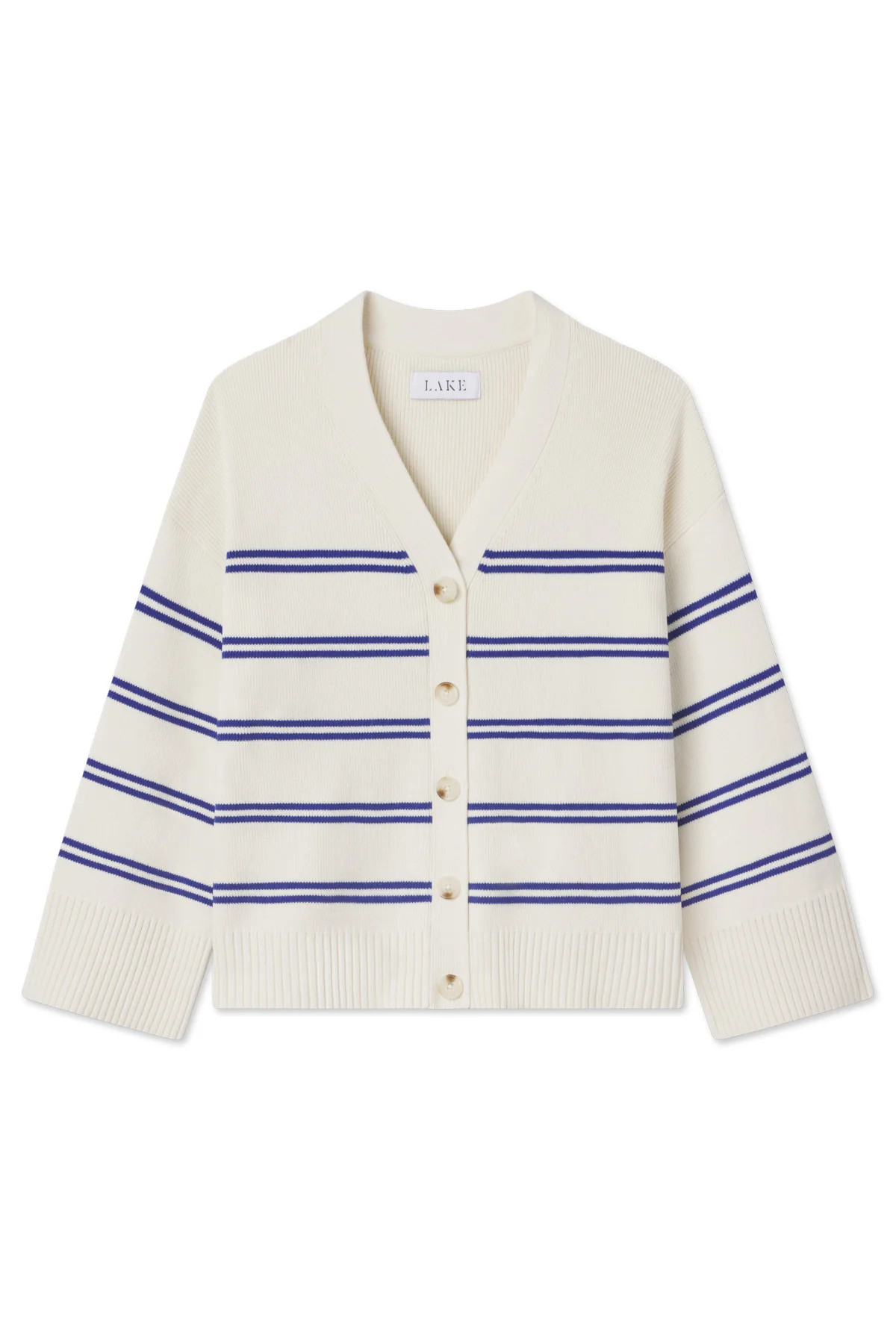 Nora Cardigan in Ivory Caspian Stripe | Lake Pajamas