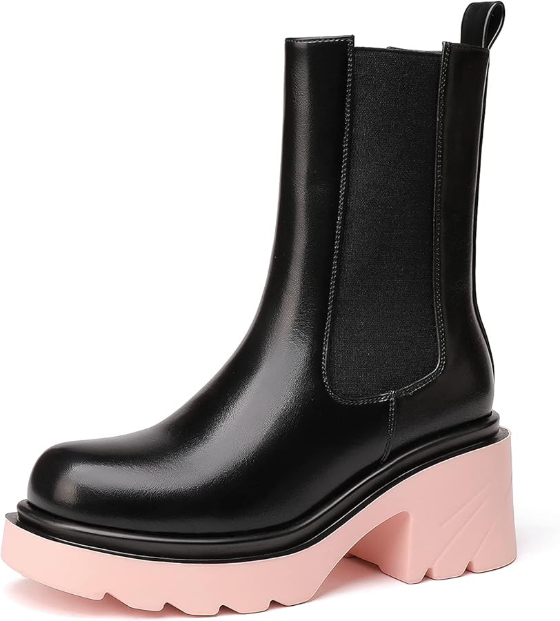 vivianly Womens Chelsea Boots Lug Sole Platform Mid Calf Boots Elastic Slip on Boots Block Heel A... | Amazon (US)