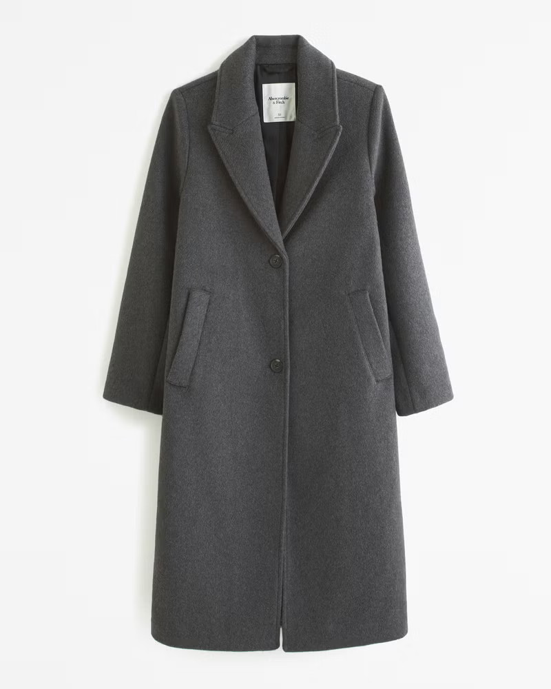 Abercrombie & Fitch Women's Wool-Blend Tailored Topcoat in Dark Grey - Size XL | Abercrombie & Fitch (US)