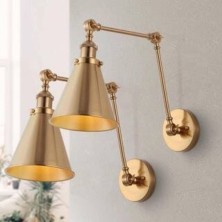 JONATHAN Y Rover 7 in. Brass Gold Adjustable Classic Glam Arm Metal LED Wall Sconce (Set of 2) JY... | The Home Depot