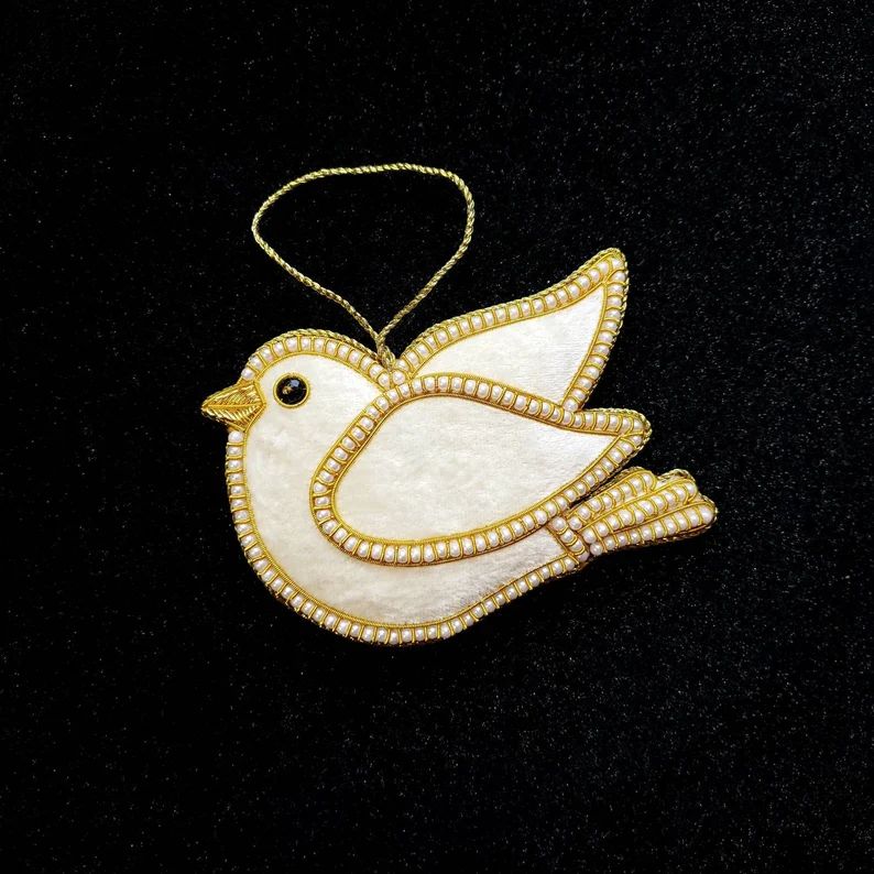 White Velvet Dove Christmas Ornament Handmade and Hand - Etsy | Etsy (US)