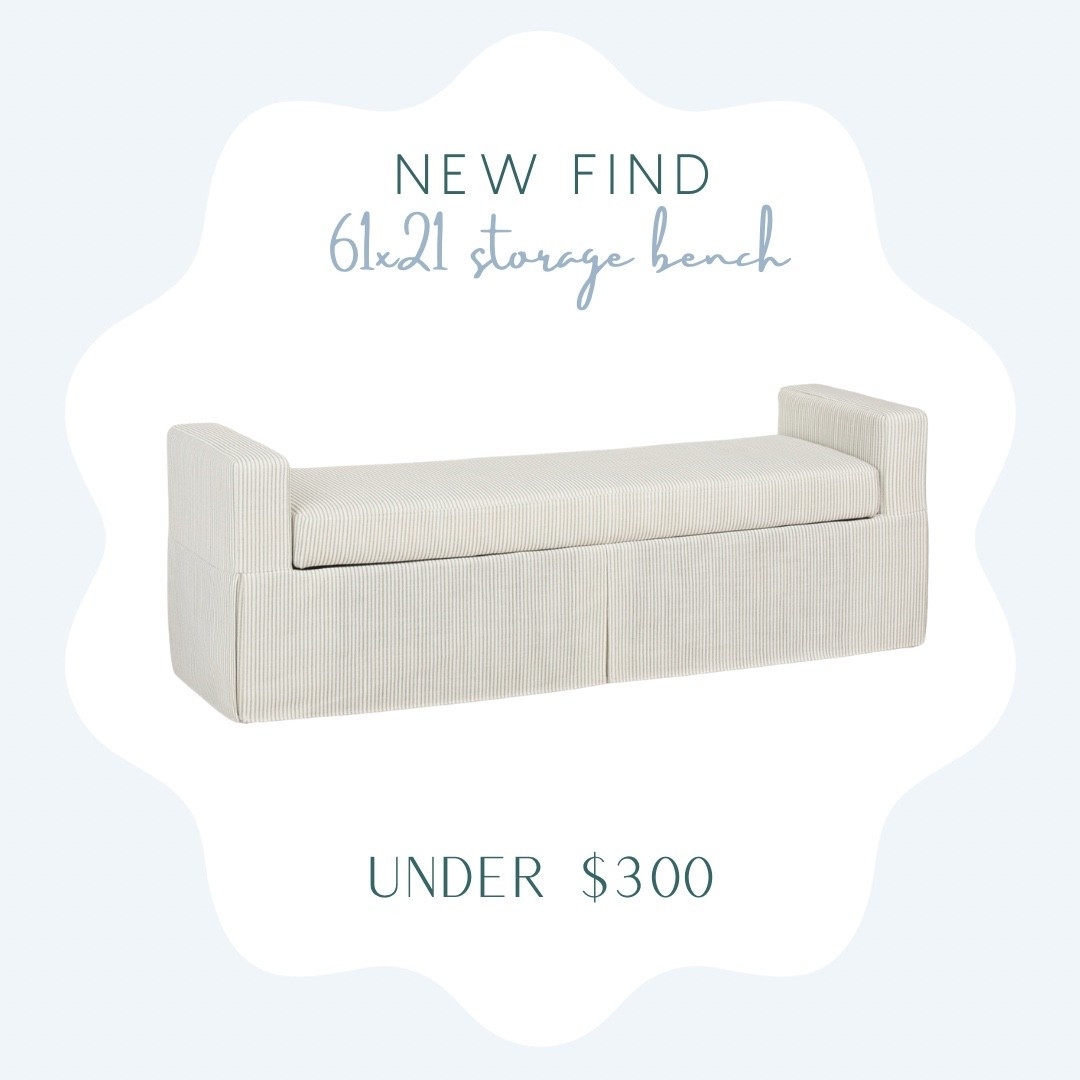 Striped storage bench under $300! Sage and white stripes - end of bed bench, window bench, accent bench 