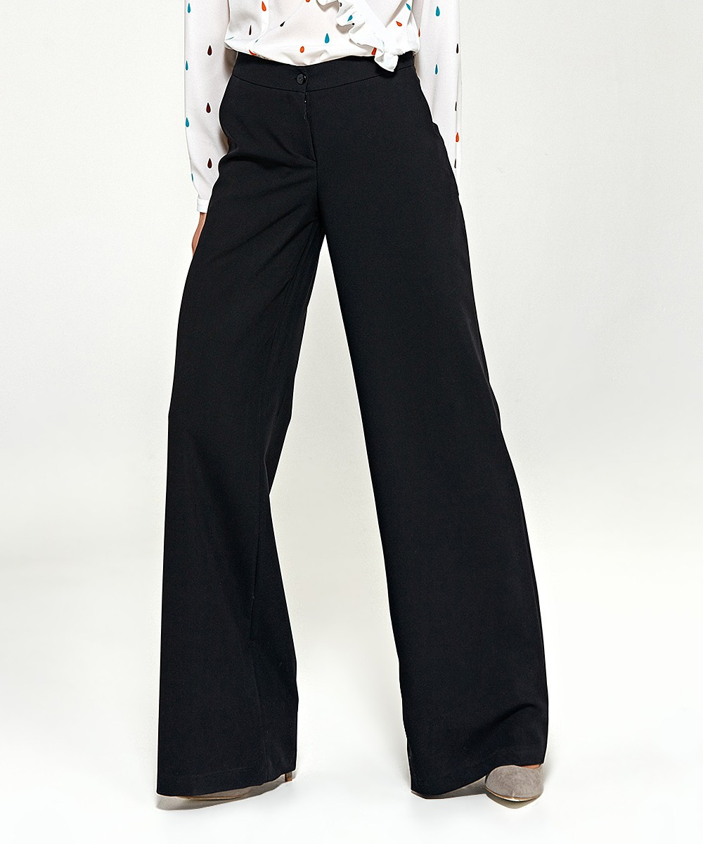 NIFE Women's Dress Pants black - Black Wide-Leg Pants - Women | Zulily